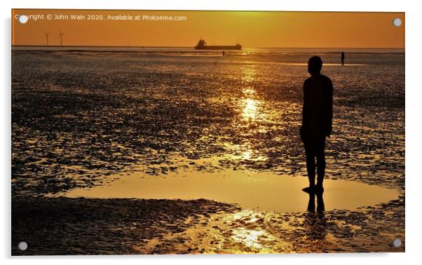 Three Gormley Iron Men  Acrylic by John Wain