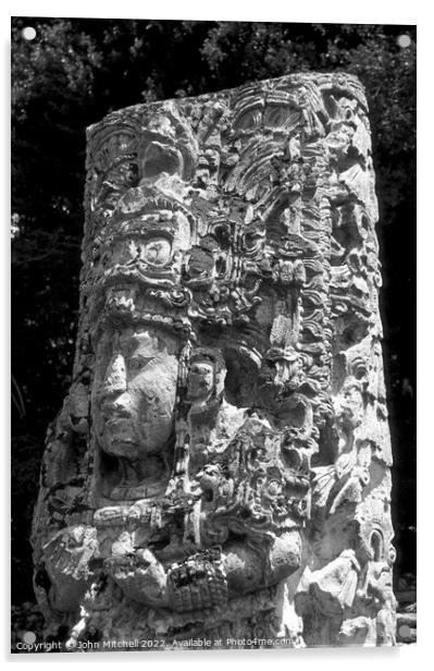 Mayan Sculpture at Copan Honduras Acrylic by John Mitchell