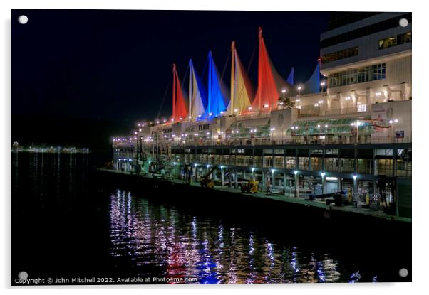 Canada Place at Night Vancouver Acrylic by John Mitchell