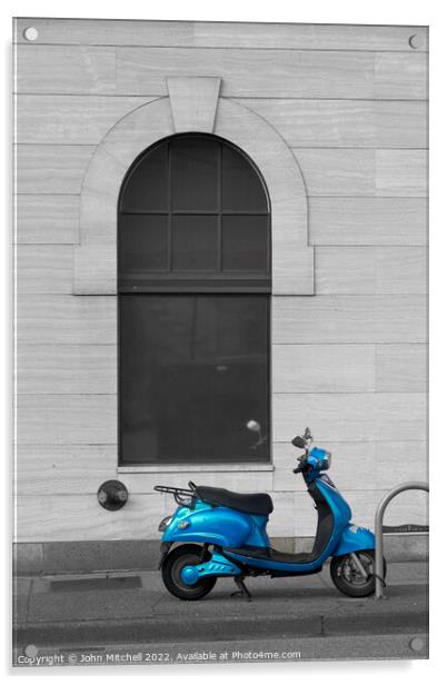Selective colour blue motor scooter Acrylic by John Mitchell