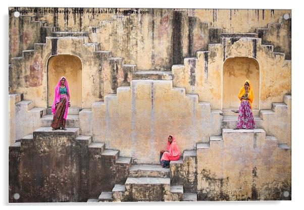  Rajasthan Step Well Clourful Ladies Acrylic by Simon Garvey