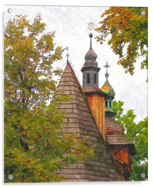  wooden church...poland Acrylic by dale rys (LP)