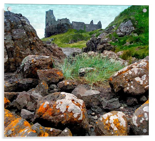  dunure castle with rocks! Acrylic by dale rys (LP)