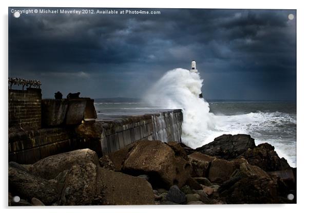 Storm hits Aberdeen Breakwater Acrylic by Michael Moverley