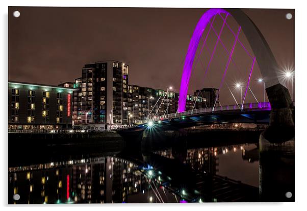 Squinty Bridge, Glasgow at Night Acrylic by Michael Moverley