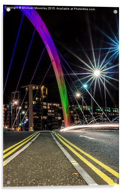  Light trails over Glasgow's Squinty Bridge Acrylic by Michael Moverley