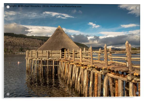 Crannog on Loch Tay, Kenmore Acrylic by Michael Moverley