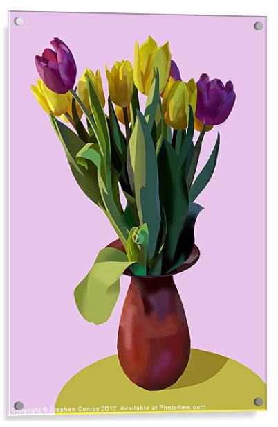 Vase of Yellow and Purple Tulips Acrylic by Stephen Conroy