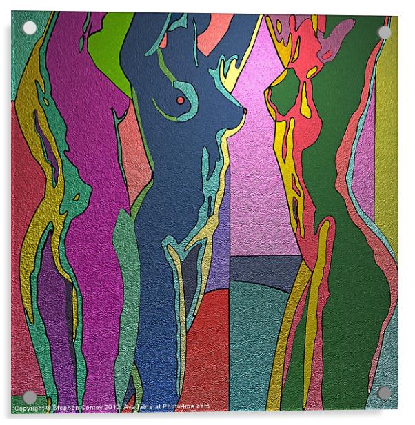 Three Stretching Nudes Acrylic by Stephen Conroy