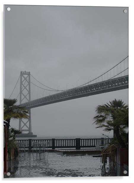 Oakland Bridge in a storm San Francisco Acrylic by Patti Barrett