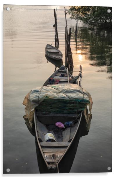 Canoes at sunset Acrylic by Jed Pearson