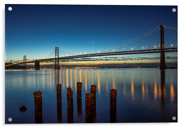 Moon over Bay Bridge Acrylic by Jed Pearson