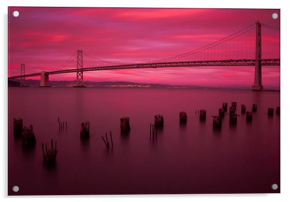 Bay Bridge Sunset Acrylic by Jed Pearson