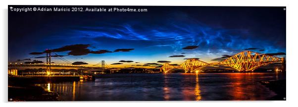 Noctilucent Clouds over the Forth Bridges Acrylic by Adrian Maricic