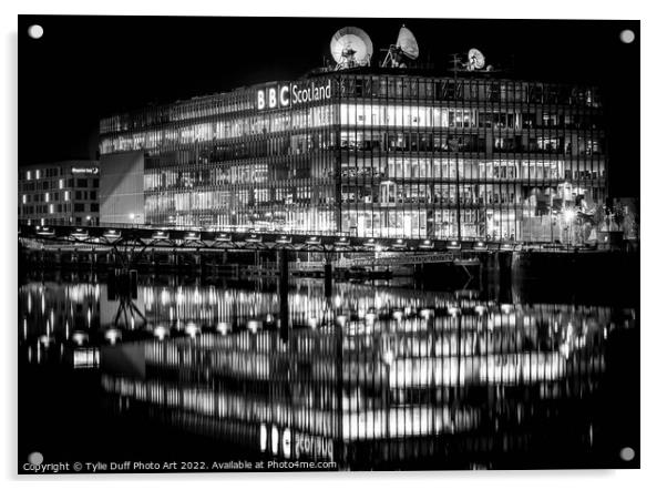 BBC HQ at  Pacific Quay, Glasgow (Black & White) Acrylic by Tylie Duff Photo Art