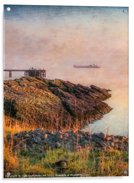 Ship In The Mist At Portencross Acrylic by Tylie Duff Photo Art