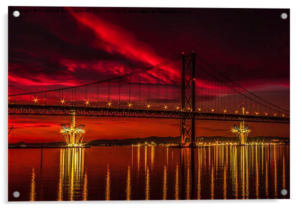  Fiery Sunset over Forth Road Bridge Acrylic by Tylie Duff Photo Art