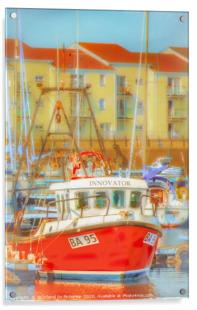 Red Fishing Boat In Ardrossan Harbour Acrylic by Tylie Duff Photo Art