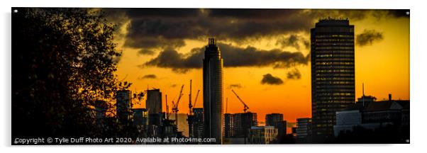 Fiery Sunset Over London Skyline Acrylic by Tylie Duff Photo Art