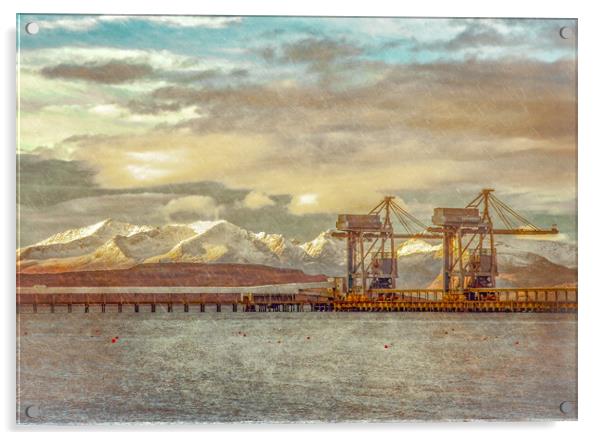 Clydeport Cranes At Hunterson On The Clyde Acrylic by Tylie Duff Photo Art