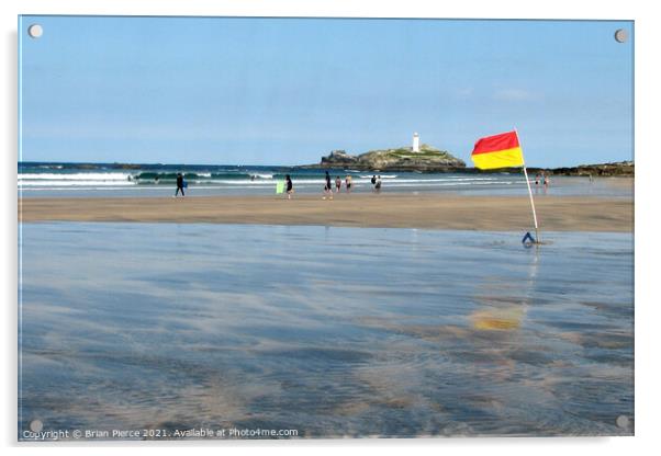 Surfers at Godrevy Lighthouse Acrylic by Brian Pierce