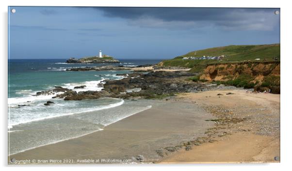 Hayle/Gwithian Beach and Godrevy Lighthouse Acrylic by Brian Pierce