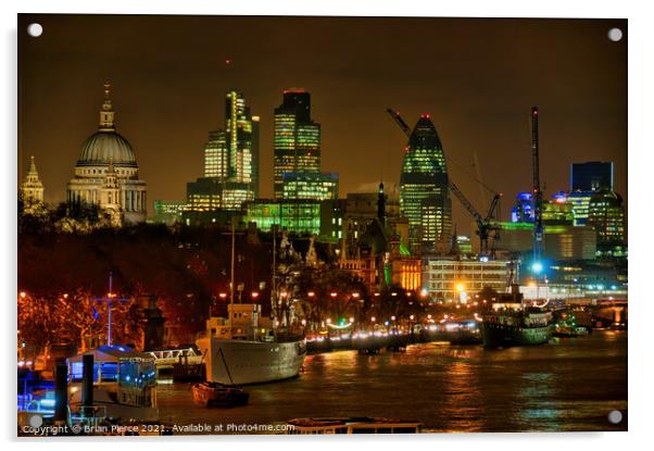 London Riverside at Night Acrylic by Brian Pierce