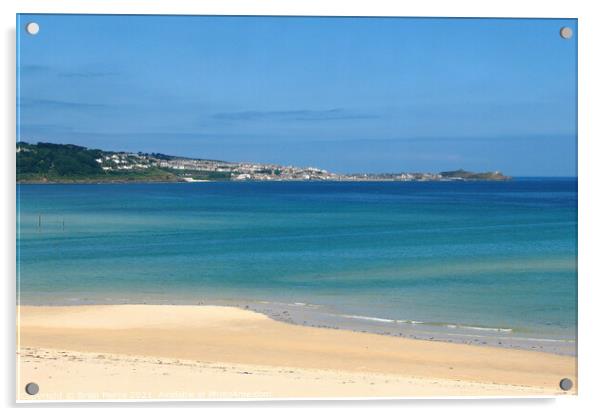 Hayle beach, St Ives Bay, with Carbis Bay in the d Acrylic by Brian Pierce