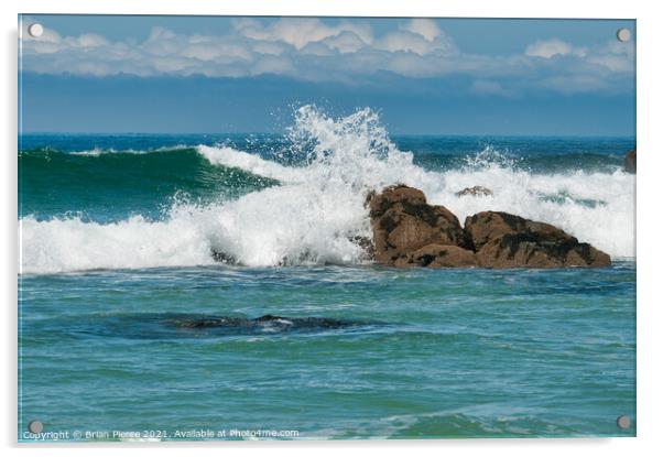 Waves rolling onto a rocky Cornish Beach Acrylic by Brian Pierce