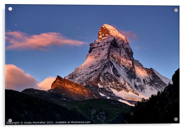 Matterhorn at sunrise. 4.478 meters. Swiss Alps Acrylic by Guido Montañes