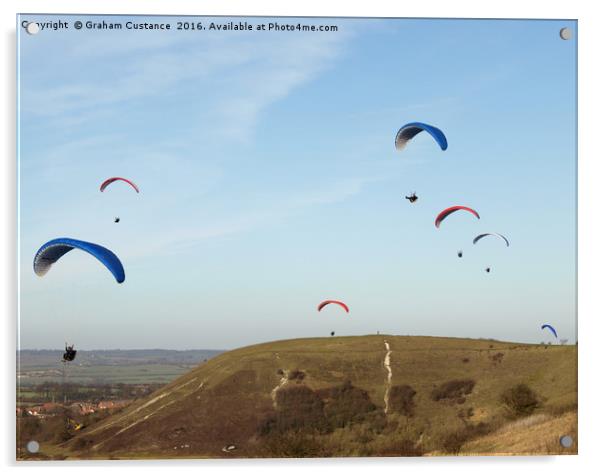Paragliding at Dunstable Downs Acrylic by Graham Custance
