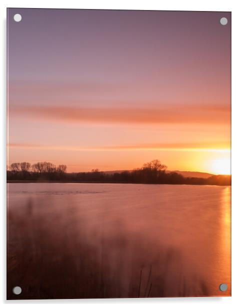 Tring Reservoir Sunset Acrylic by Graham Custance