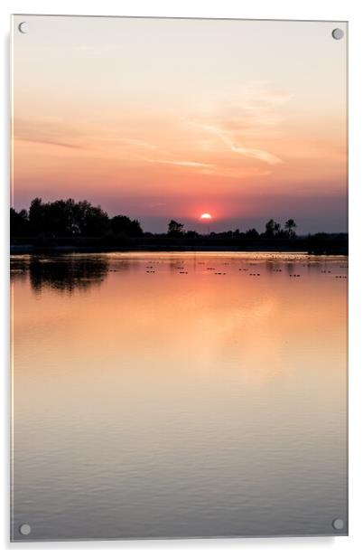 Tring Reservoir Sunset Acrylic by Graham Custance