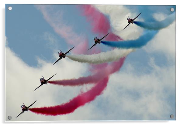 Red Arrows Swooping Pass Acrylic by Ben Blyth