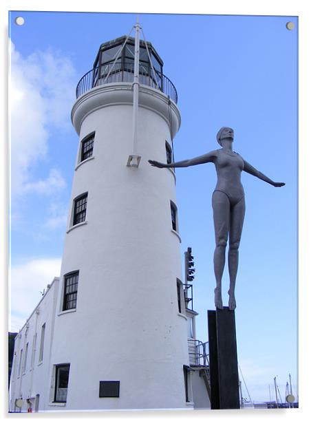 Scarborough Lighthouse and the Diving Belle Acrylic by Shoshan Photography 
