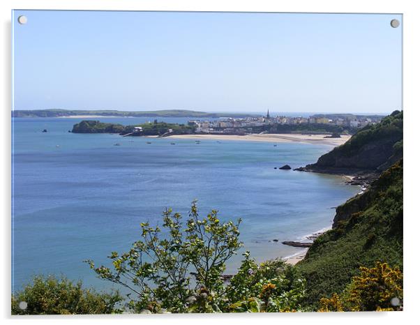 Tenby  town and North beach from the costal path Acrylic by Shoshan Photography 