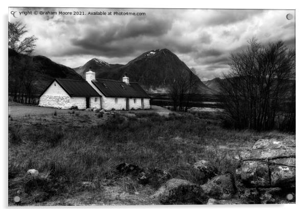 blackrock cottage glencoe monochrome Acrylic by Graham Moore