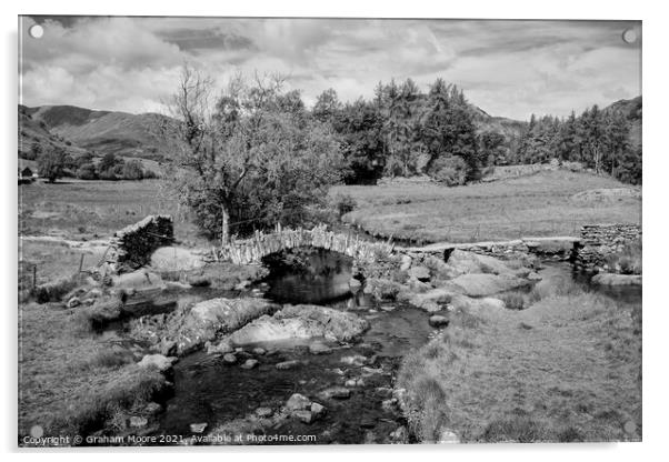 Slaters Bridge in Little Langdale monochrome Acrylic by Graham Moore