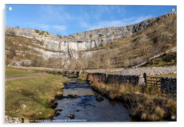 Malham Cove and Malham Beck Acrylic by Graham Moore