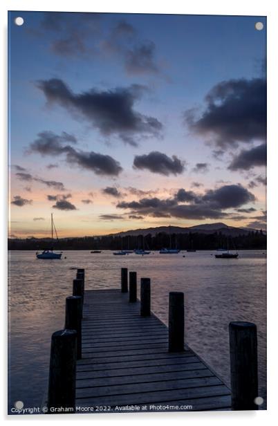 Windermere jetty sunset Acrylic by Graham Moore