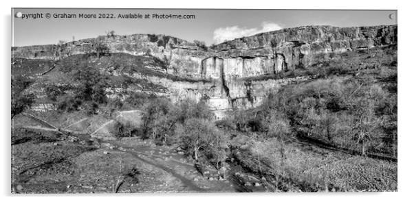 Malham Cove elevated view panorama monochrome Acrylic by Graham Moore
