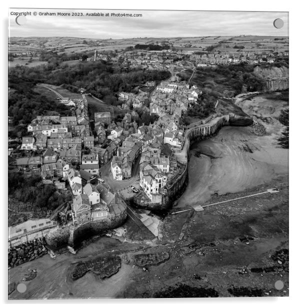 Robin Hoods Bay high view monochrome Acrylic by Graham Moore
