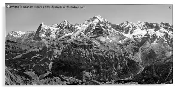 Eiger Monch Jungfrau above Murren monochrome Acrylic by Graham Moore