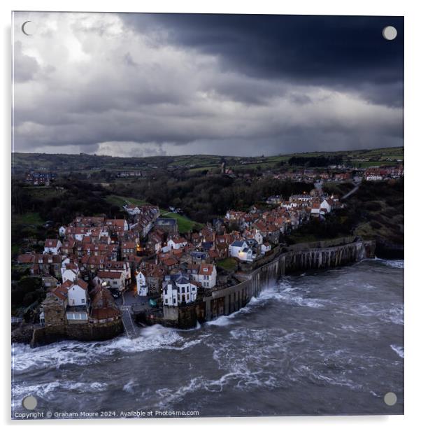 Robin Hoods Bay evening moody sky Acrylic by Graham Moore