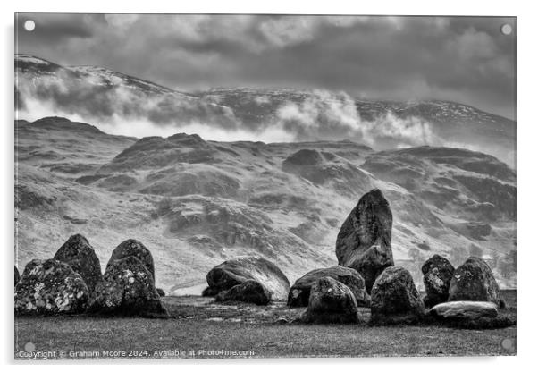 Castlerigg Low Rigg and Threlkeld Knotts monochrome Acrylic by Graham Moore