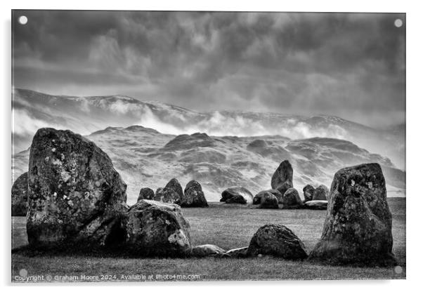 Castlerigg Low Rigg and Threlkeld Knotts monochrome Acrylic by Graham Moore