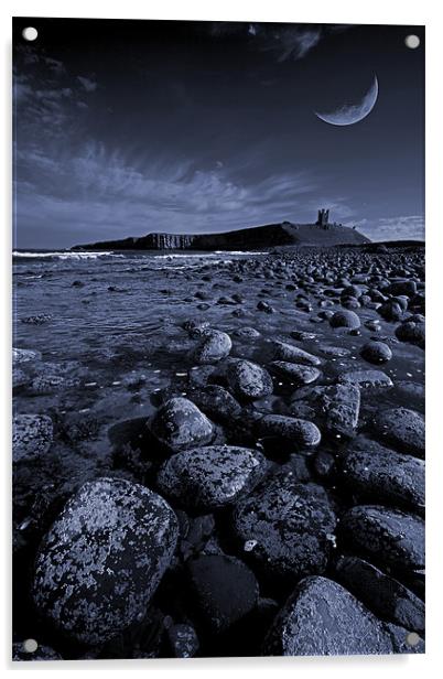 Dunstanburgh Castle with crescent moon Acrylic by Graham Moore