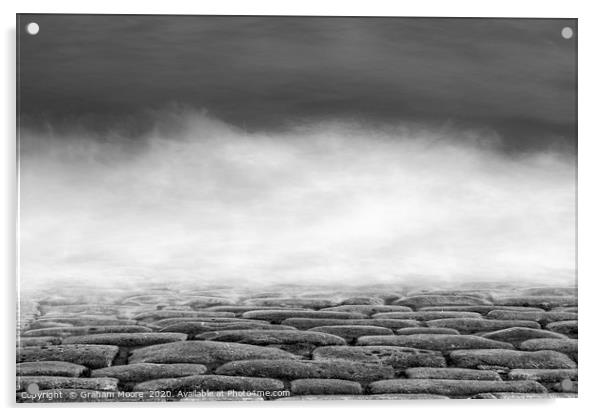 Waves on cobbles monochrome Acrylic by Graham Moore
