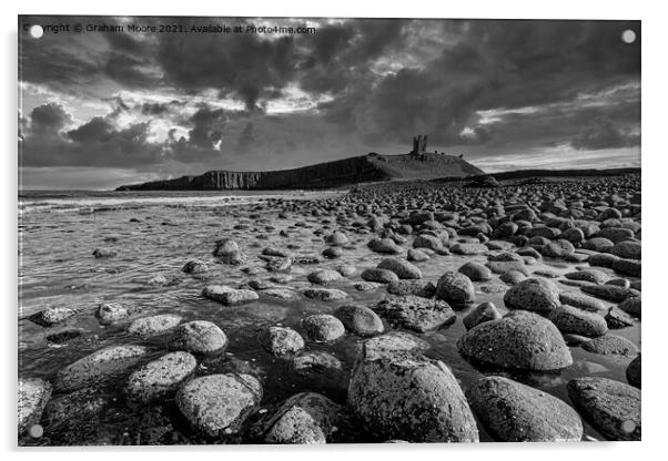 Dunstanburgh Castle from the north monochrome Acrylic by Graham Moore