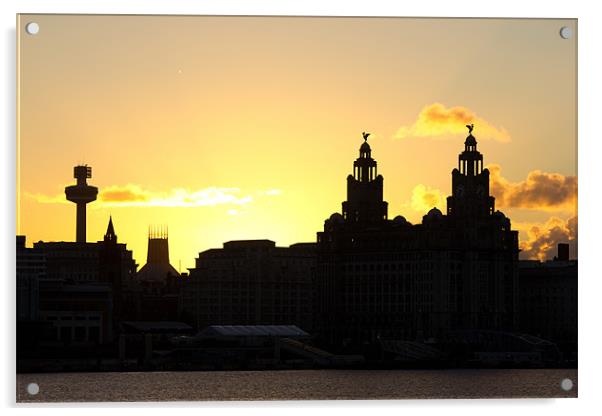 Sun rising behind the Liver Buildings Acrylic by Paul Farrell Photography